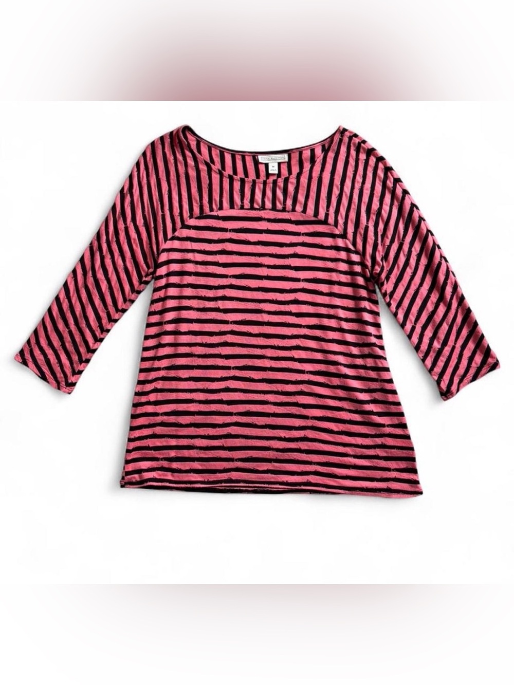 Dana Buchman Grunge Alternative Y2K Textured 3/4 Sleeve Pink/Black Top M
